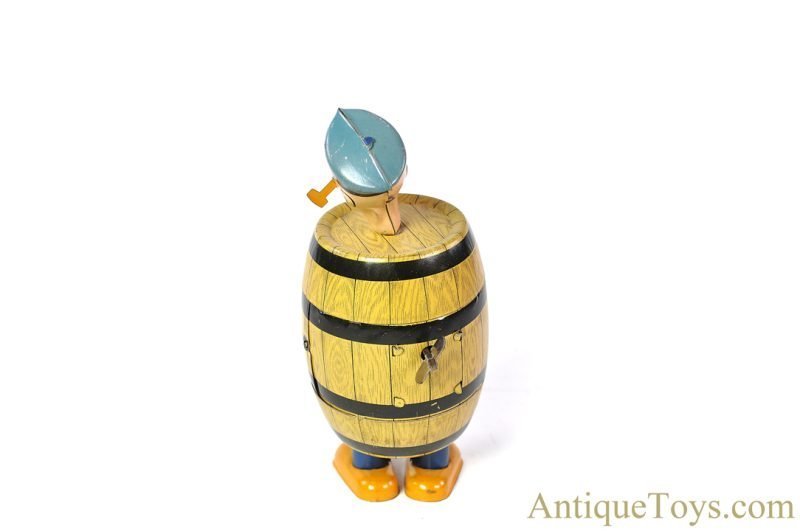 J. Chein ca. 1930's Tin Lithographed Windup Popeye "Mechanical Barrel Walking Toy" in Box <FONT COLOR="ff000 ">*SOLD*</font> - Image 6