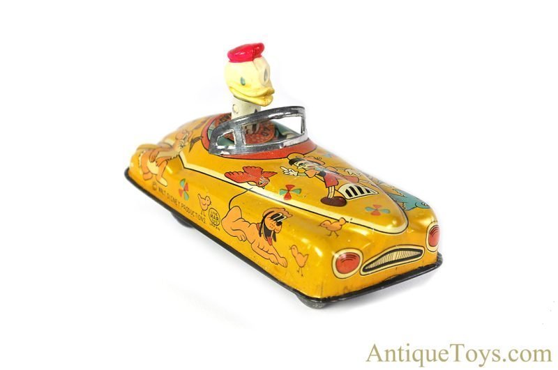 Linemar Marx Tin Lithographed Push Down Walt Disney Donald Duck "Disney Flivver" Car <FONT COLOR="ff000 ">*SOLD*</font> - Image 2