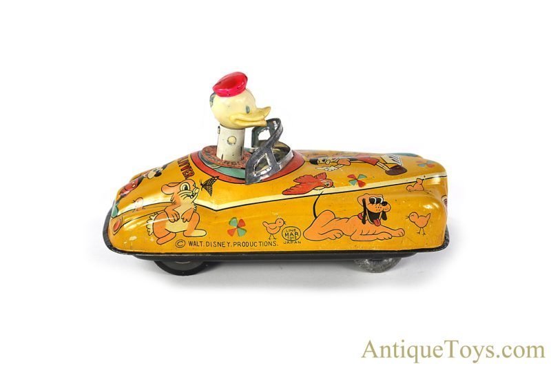 Linemar Marx Tin Lithographed Push Down Walt Disney Donald Duck "Disney Flivver" Car <FONT COLOR="ff000 ">*SOLD*</font>
