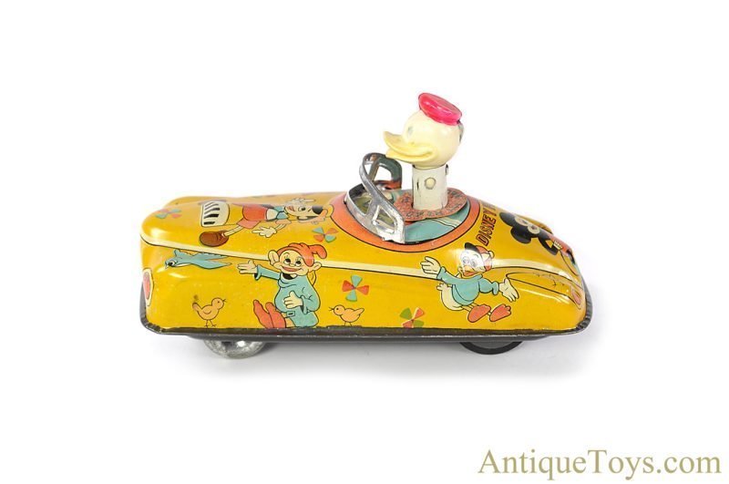 Linemar Marx Tin Lithographed Push Down Walt Disney Donald Duck "Disney Flivver" Car <FONT COLOR="ff000 ">*SOLD*</font> - Image 3