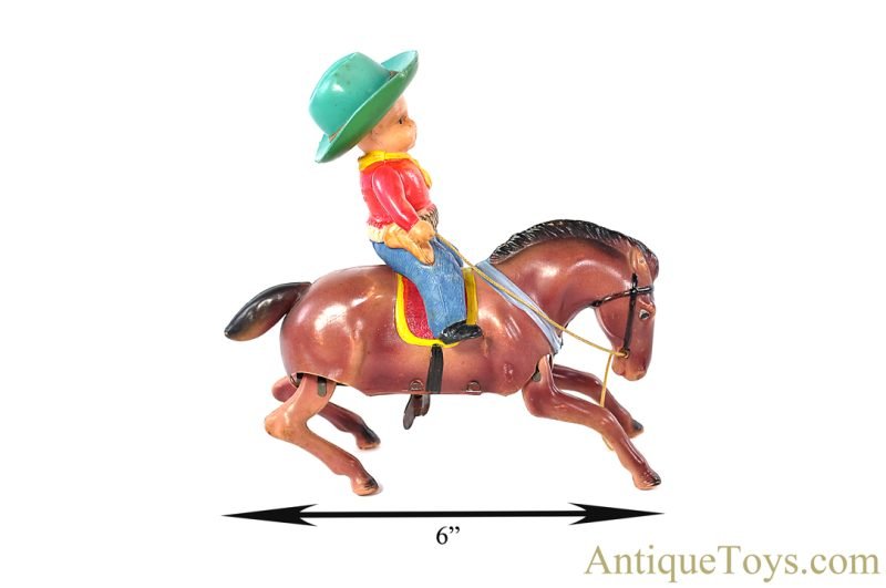 Masudaya Modern Toys (MT) Occupied Japan Celluloid Windup Cow Boy on Bucking Bronco <FONT COLOR="ff000 ">*SOLD*</font> - Image 8