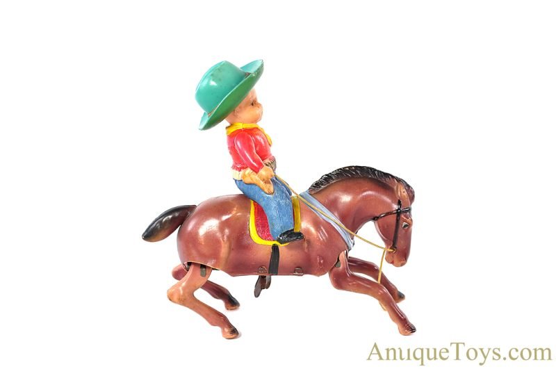 Masudaya Modern Toys (MT) Occupied Japan Celluloid Windup Cow Boy on Bucking Bronco <FONT COLOR="ff000 ">*SOLD*</font> - Image 2