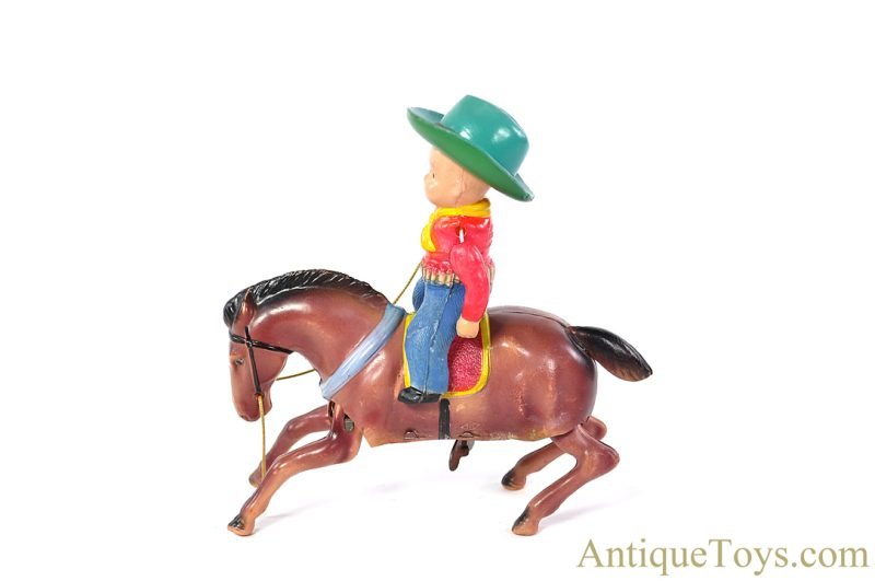 Masudaya Modern Toys (MT) Occupied Japan Celluloid Windup Cow Boy on Bucking Bronco <FONT COLOR="ff000 ">*SOLD*</font> - Image 3