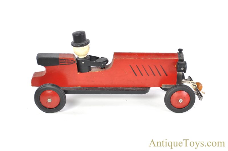 Hustler Toy Corporation/Frantz ca. 1920's Wooden Pull Toy Racecar with Man <FONT COLOR="ff000 ">*SOLD*</font>