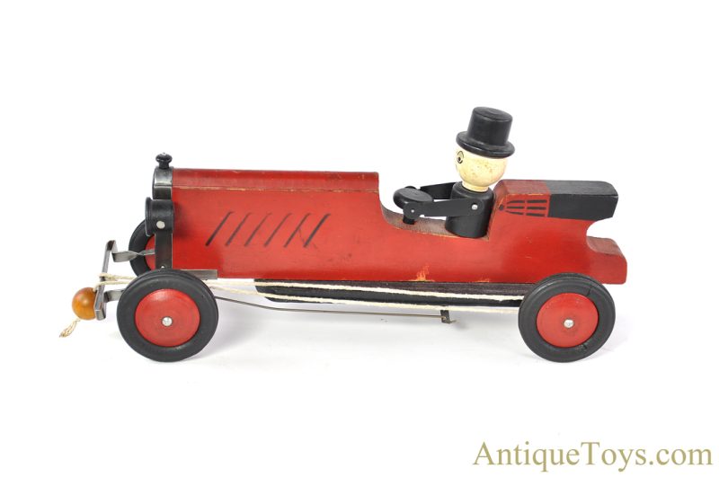 Hustler Toy Corporation/Frantz ca. 1920's Wooden Pull Toy Racecar with Man <FONT COLOR="ff000 ">*SOLD*</font> - Image 2
