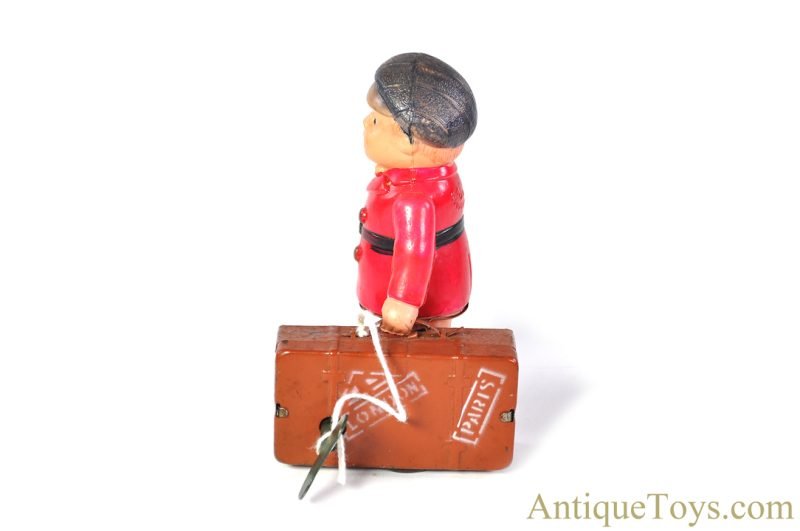 Alps Shoji ca. 1945-1952 Occupied Japan Celluloid Tin Litho Windup "Travelling Boy" with Suitcase for Sale - Image 3