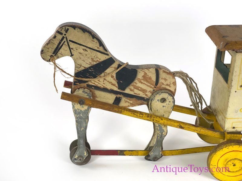 Rich Toys Tin & Wood Lithographed Borden’s Dairy Pull Toy Horse & Wagon <FONT COLOR="ff000 ">*SOLD*</font> - Image 3