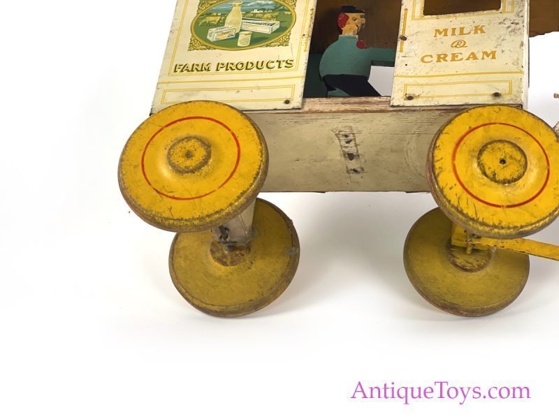 Rich Toys Tin & Wood Lithographed Borden’s Dairy Pull Toy Horse & Wagon <FONT COLOR="ff000 ">*SOLD*</font> - Image 10