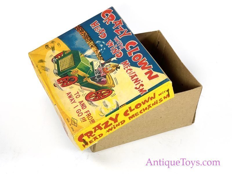 Yonezawa Tin Lithographed Windup Crazy Clown Vintage Tin Toy with Box for Sale - Image 11