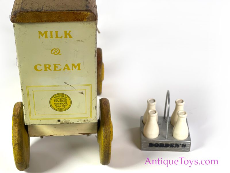 Rich Toys Tin & Wood Lithographed Borden’s Dairy Pull Toy Horse & Wagon <FONT COLOR="ff000 ">*SOLD*</font> - Image 6
