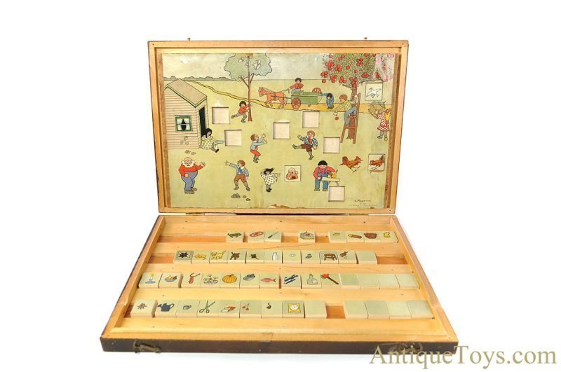 C.H. Stoelting Co. Antique ca. 1918 Wooden Lithographed No. 34053 Pictorial Completion Test Children's Psychological IQ Test <FONT COLOR="ff000">*SOLD*</font>