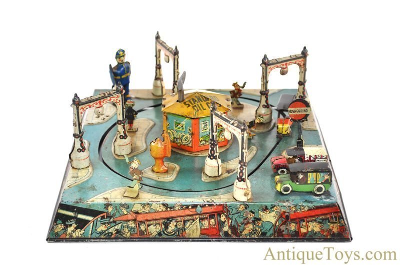 G.A. Mangold/Gama 1920's Tin Lithographed Windup Standard Oil Co.'s Best Gasoline Main Street Gas Station <FONT COLOR="ff000">*SOLD*</font>