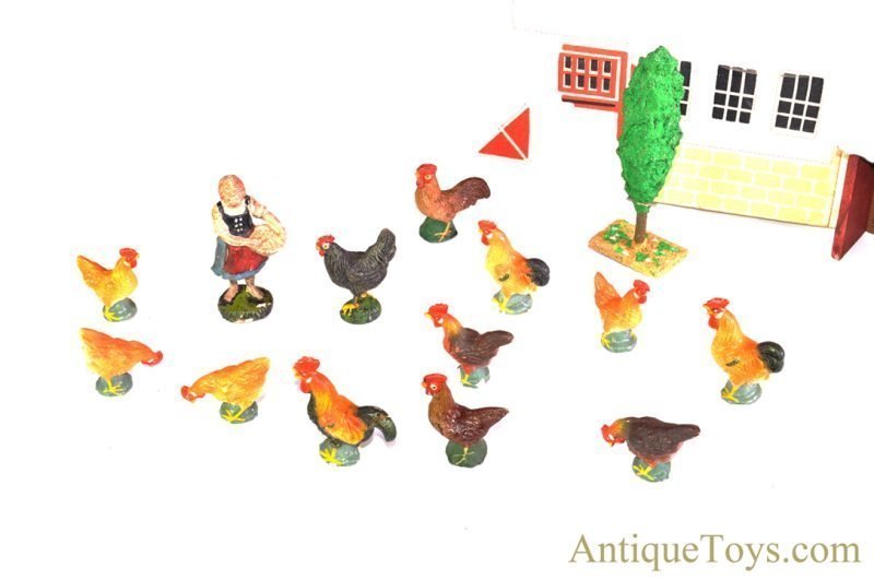 Gottschalk Wooden Farm House & Lineol Elastolin Composite Barnyard Figures Set German Composite Farm Toy Set <FONT COLOR="ff000 ">*SOLD*</font> - Image 4
