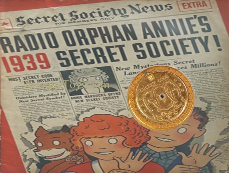Radio Orphan Annie ROA ca. 1939 Brass Secret Society Decoder Pin Badge <FONT COLOR="ff000 ">*SOLD*</font>