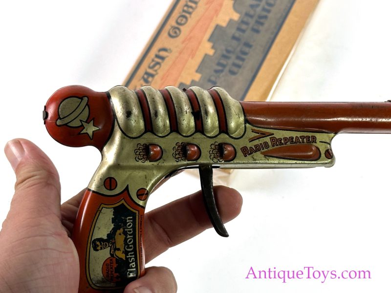Marx Tin Lithographed "Flash Gordon Radio Repeater Click Pistol" with Box <FONT COLOR="ff000 ">*SOLD*</font> - Image 3