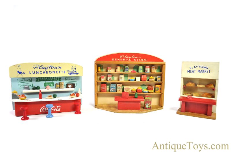 Playtown Products ca. 1940s-1950s Wooden Coca-Cola Luncheonette, General Store, & Meat Market with Accessories <FONT COLOR="ff000 ">*SOLD*</font> - Image 2