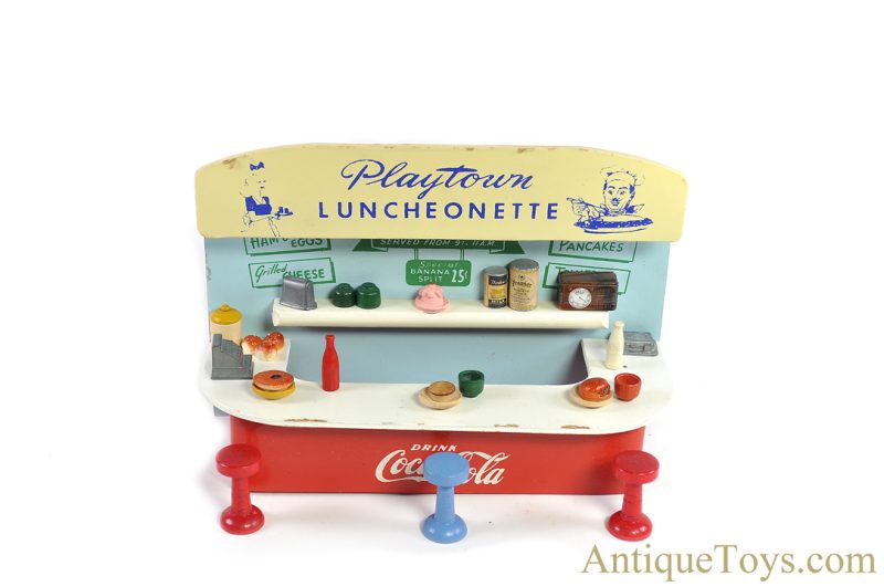 Playtown Products ca. 1940s-1950s Wooden Coca-Cola Luncheonette, General Store, & Meat Market with Accessories <FONT COLOR="ff000 ">*SOLD*</font> - Image 7