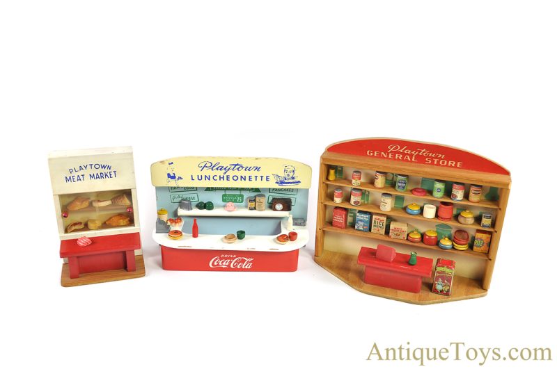 Playtown Products ca. 1940s-1950s Wooden Coca-Cola Luncheonette, General Store, & Meat Market with Accessories <FONT COLOR="ff000 ">*SOLD*</font> - Image 3