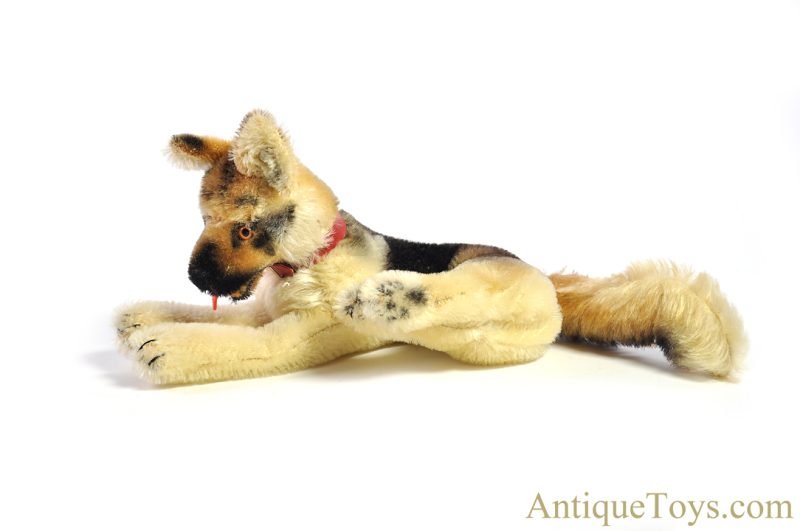Steiff Excelsior Stuffed Mohair Large Laying Down "Arco" German Shepard with Button <FONT COLOR="ff000">*SOLD*</font>