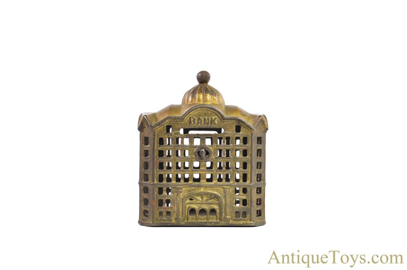 A.C. Williams ca. 1899 Cast Iron #448 Gold Domed Bank Still Penny Coin Bank for Sale - Image 2