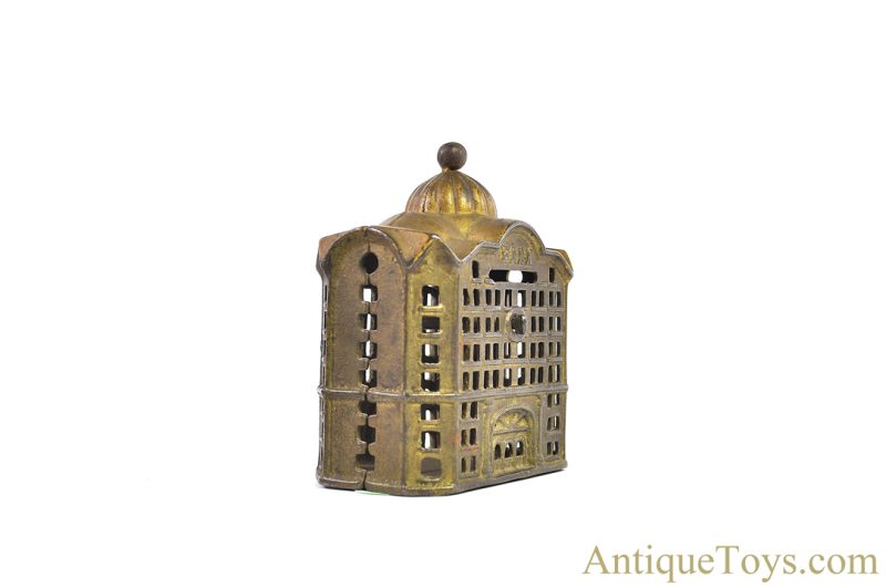 A.C. Williams ca. 1899 Cast Iron #448 Gold Domed Bank Still Penny Coin Bank for Sale - Image 4