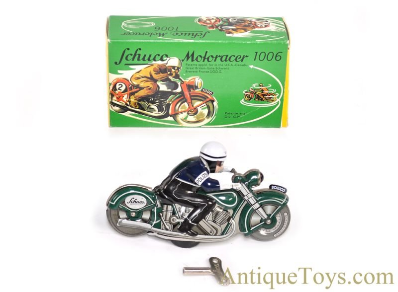 Schuco Tin Lithographed Windup "Motoracer 1006" Polizei Police Motorcycle with Box <FONT COLOR="ff000 ">*SOLD*</font>