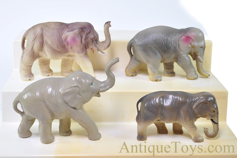 Vintage Japanese ca. 1920s-1940s Set of 4 Celluloid Elephants for Sale