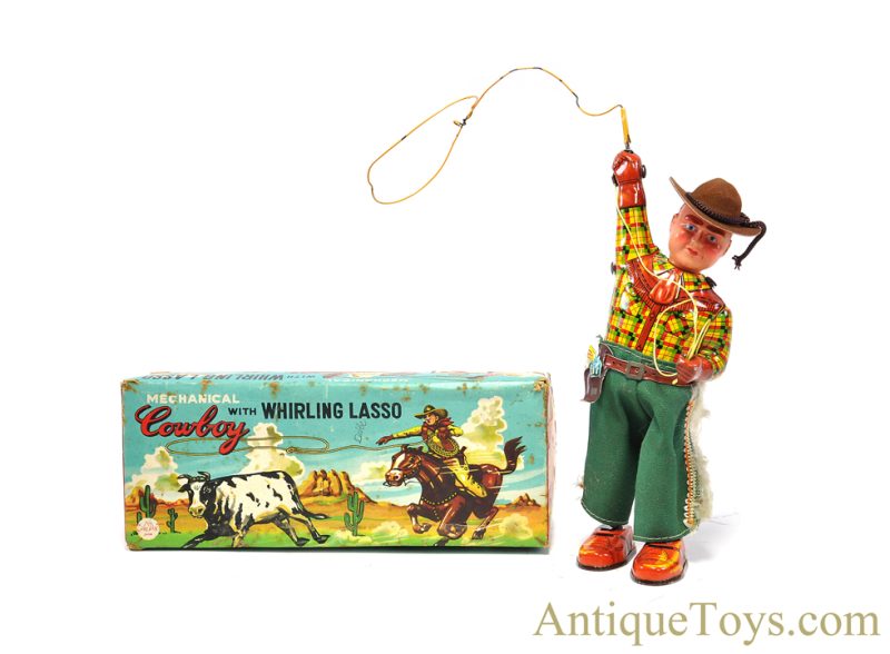 ALPS Tin Lithographed Windup "Cowboy with Whirling Lasso" in Box <FONT COLOR="ff000 ">*SOLD*</font>