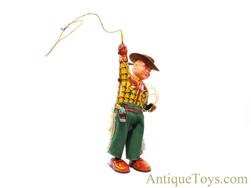 ALPS Tin Lithographed Windup "Cowboy with Whirling Lasso" in Box <FONT COLOR="ff000 ">*SOLD*</font> - Image 4
