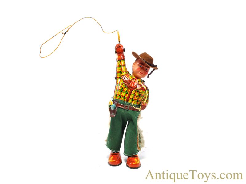 ALPS Tin Lithographed Windup "Cowboy with Whirling Lasso" in Box <FONT COLOR="ff000 ">*SOLD*</font> - Image 3