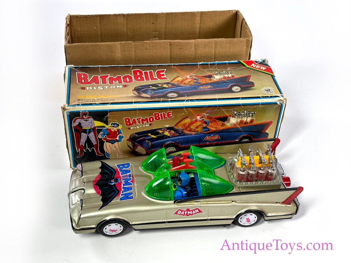 ASC Aoshin ca. 1972 Tin Lithographed Battery Operated Batmobile for Sale -   - Antique Toys for Sale