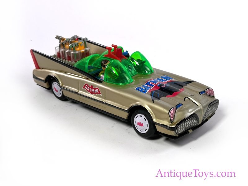 RARE Tin Lithographed Batt. Op. Gold Batman Batmobile Piston Car in Box <FONT COLOR="ff000 ">*SOLD*</font> - Image 3