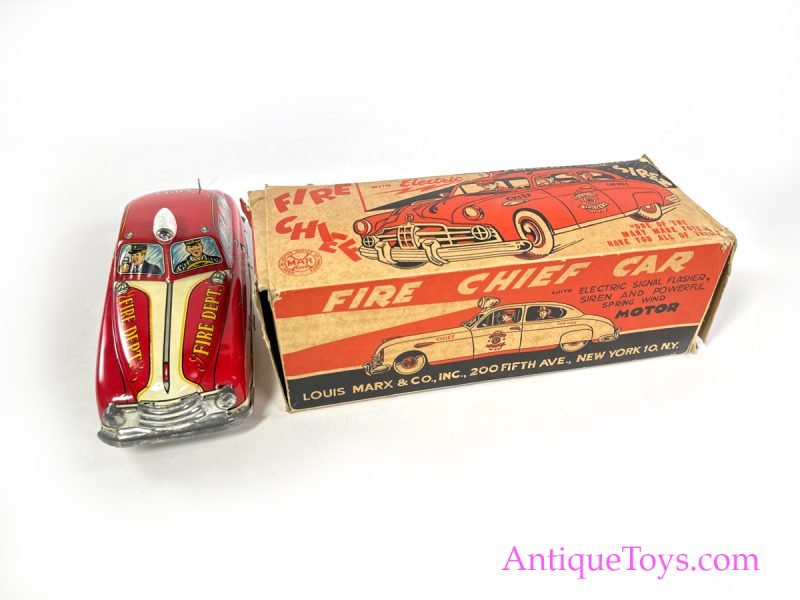 Marx Tin Lithographed Windup Fire Chief Car in Box <FONT COLOR="ff000 ">*SOLD*</font> - Image 9