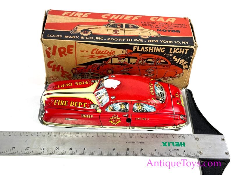 Marx Tin Lithographed Windup Fire Chief Car in Box <FONT COLOR="ff000 ">*SOLD*</font> - Image 8