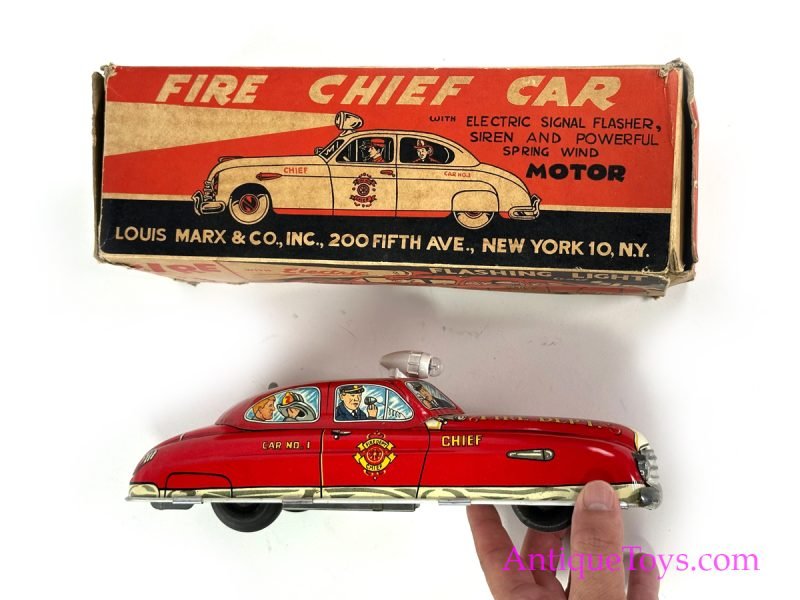 Marx Tin Lithographed Windup Fire Chief Car in Box <FONT COLOR="ff000 ">*SOLD*</font> - Image 2