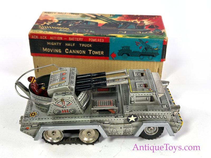Sankei Tin Lithographed Batt. Op. "Mighty Half-Truck Moving Cannon Tower Tank" in Box <FONT COLOR="ff000 ">*SOLD*</font> - Image 9