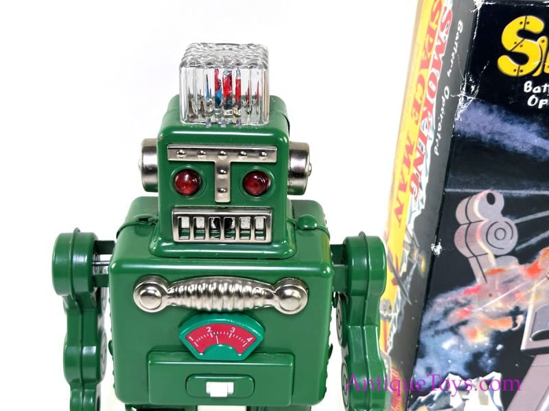 HaHa Toy Tin Lithographed Battery Op. “Smoking Spaceman” TR2011 Green Edition with Box for Sale - Image 9
