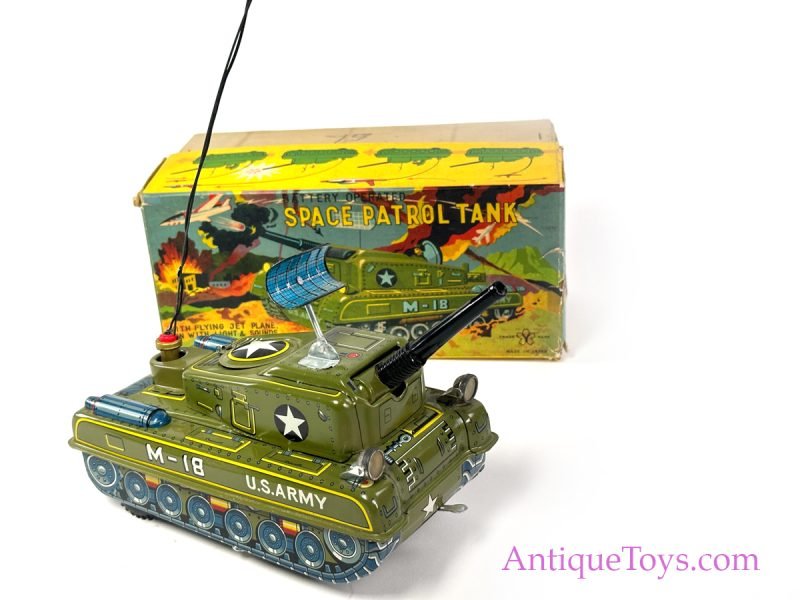 Okuma Tin Lithographed Batt. Op. Army M-18 Space Patrol Tank & USAF F-104 Jet in Box <FONT COLOR="ff000 ">*SOLD*</font> - Image 9