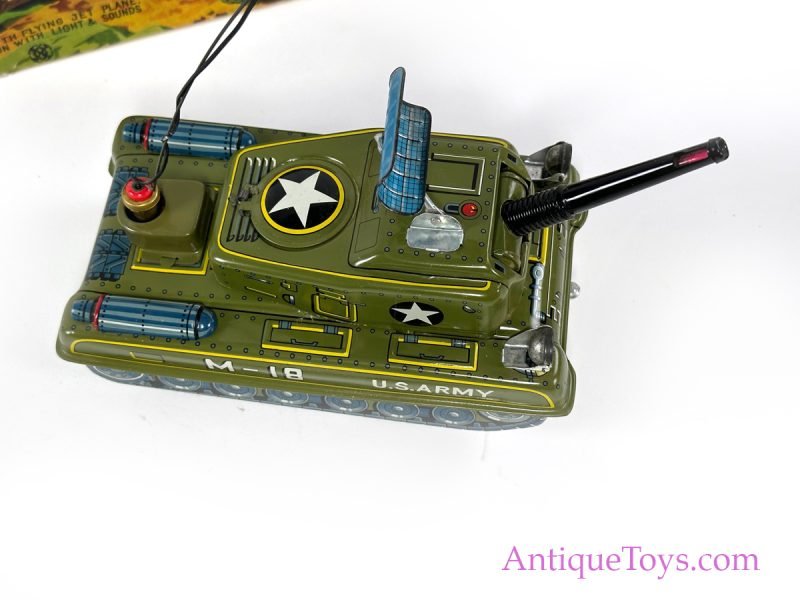 Okuma Tin Lithographed Batt. Op. Army M-18 Space Patrol Tank & USAF F-104 Jet in Box <FONT COLOR="ff000 ">*SOLD*</font> - Image 7