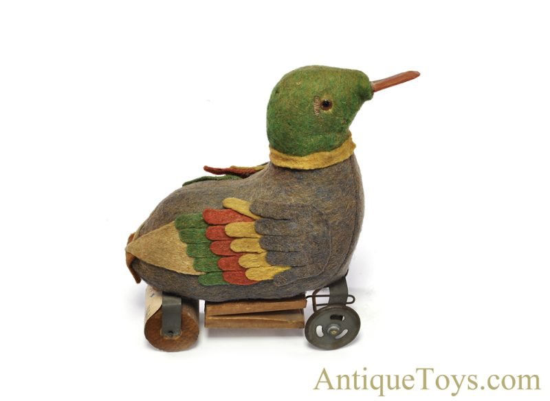 Antique German ca. 1911 Felt Mallard Duck Pull Toy for Sale - Image 4