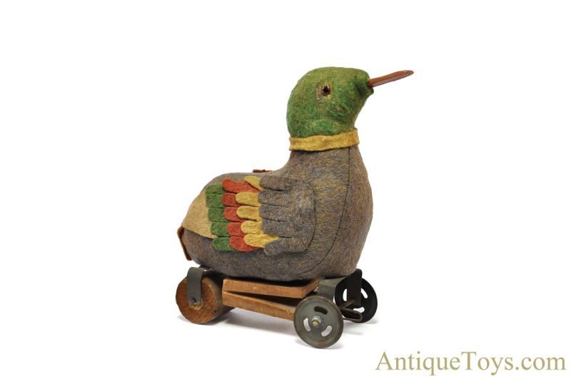 Antique German ca. 1911 Felt Mallard Duck Pull Toy for Sale - Image 2