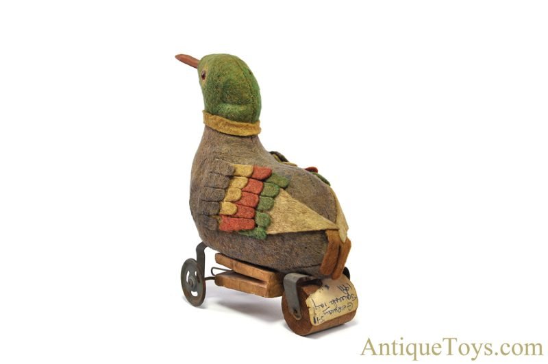 Antique German ca. 1911 Felt Mallard Duck Pull Toy for Sale - Image 3