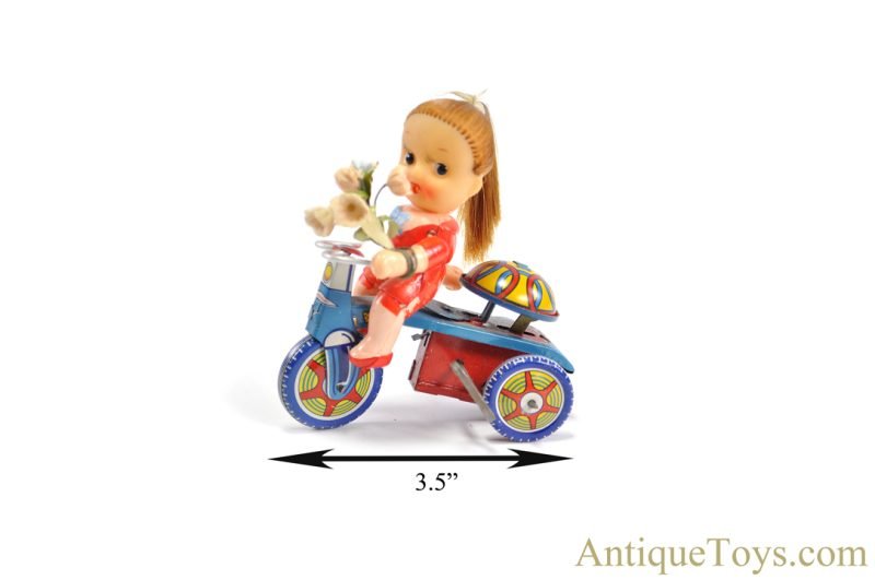 Kanto Toys Tin Lithographed Windup No. 9137 "Pony Tail Doll on Tricycle" in Box Japanese Toy <FONT COLOR="ff000 ">*SOLD*</font> - Image 9
