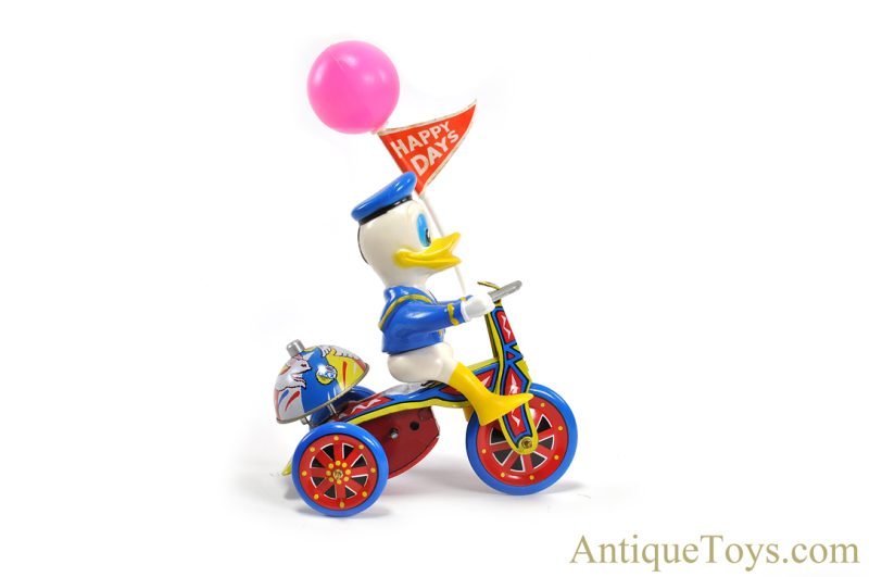 Vintage Korean Tin Lithographed Windup "Duck Tricycle" in Box for Sale - Image 2