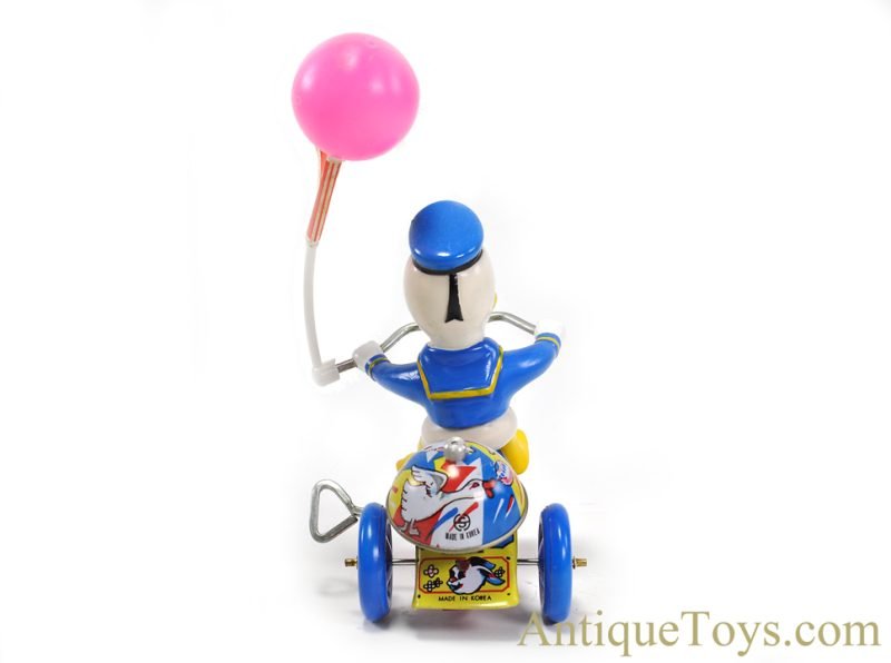 Vintage Korean Tin Lithographed Windup "Duck Tricycle" in Box for Sale - Image 4