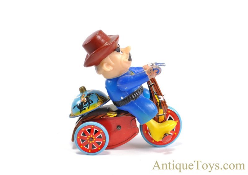 Linemar Marx Tin Lithographed Windup "Western Cycle" Cowboy on Tricycle with Box for Sale - Image 2