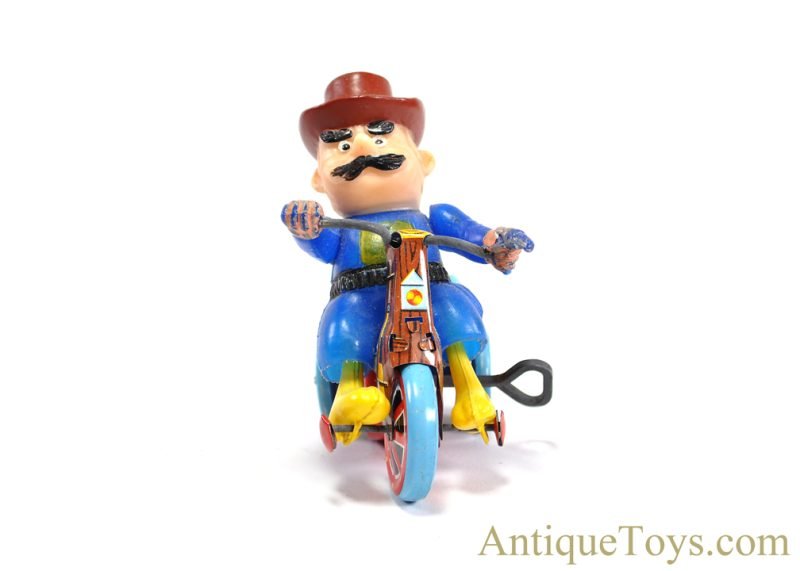 Linemar Marx Tin Lithographed Windup "Western Cycle" Cowboy on Tricycle with Box for Sale - Image 4