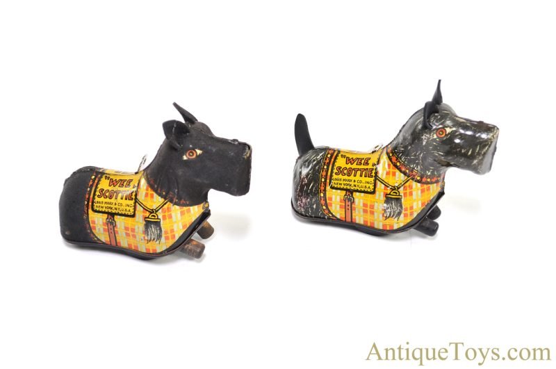 Marx ca. 1930s Tin Lithographed Windup "Wee Scottie" and Flocked "Wee Scottie" Set of 2 for Sale