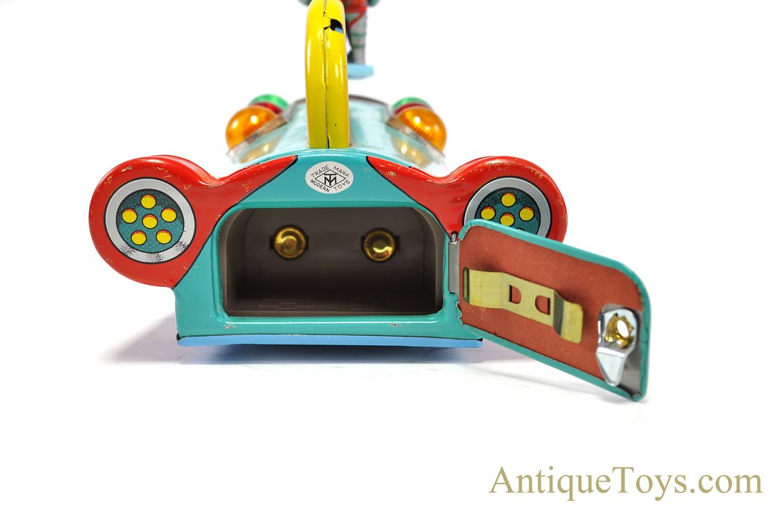 Masudaya Modern Toys MT Tin Lithographed Batt. Op. 3304 Moon Rocket in Box SOLD AntiqueToys Antique Toys for Sale