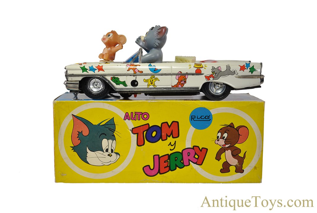 Rico Large Tin Lithographed Batt. Op. #55 Hanna-Barbera's Tom & Jerry  Oldsmobile Car in Box *SOLD* -  - Antique Toys for Sale